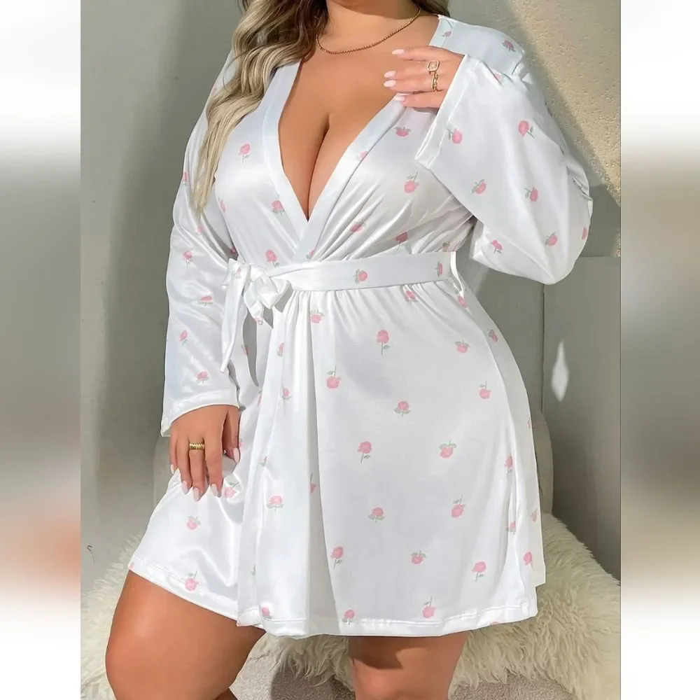 Womens Plus Size Satin Kimono Robe Lingerie Nightgown Sleepwear Silk Bathrobe US